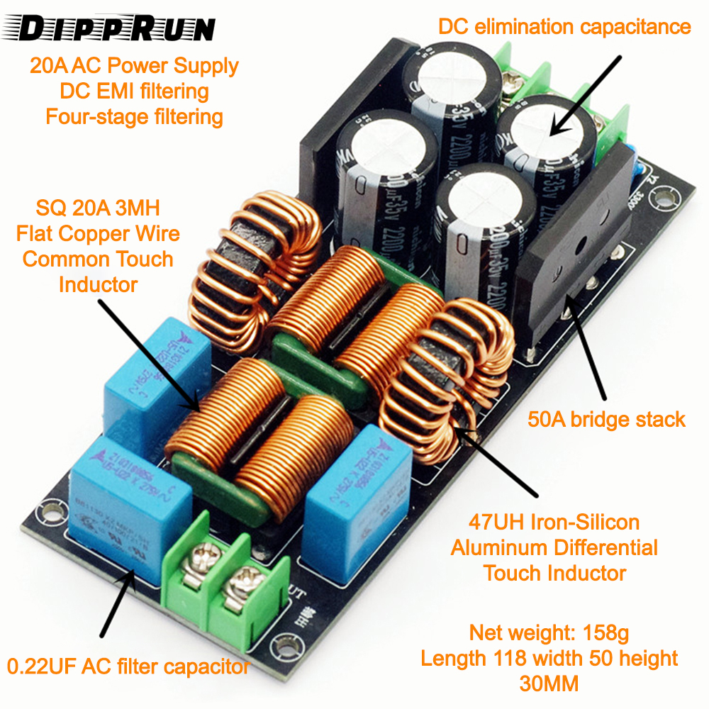 DIPPRUN DC LC Filter DC EMI Power Filter 0 to 50V 4A 10A 20A Filtering Board EMI Suppression Module