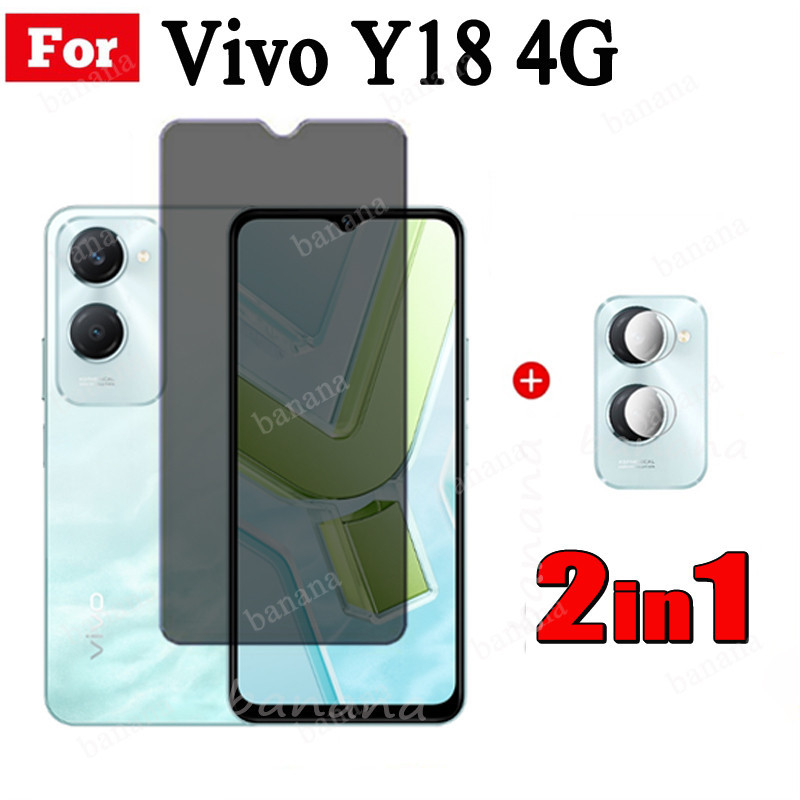 Vivo Y18 4G Tempered Glass Film for Vivo Y18E Y03 Y28 Y38 2 in 1 Camera Lens Glass Full Cover Screen Protector.