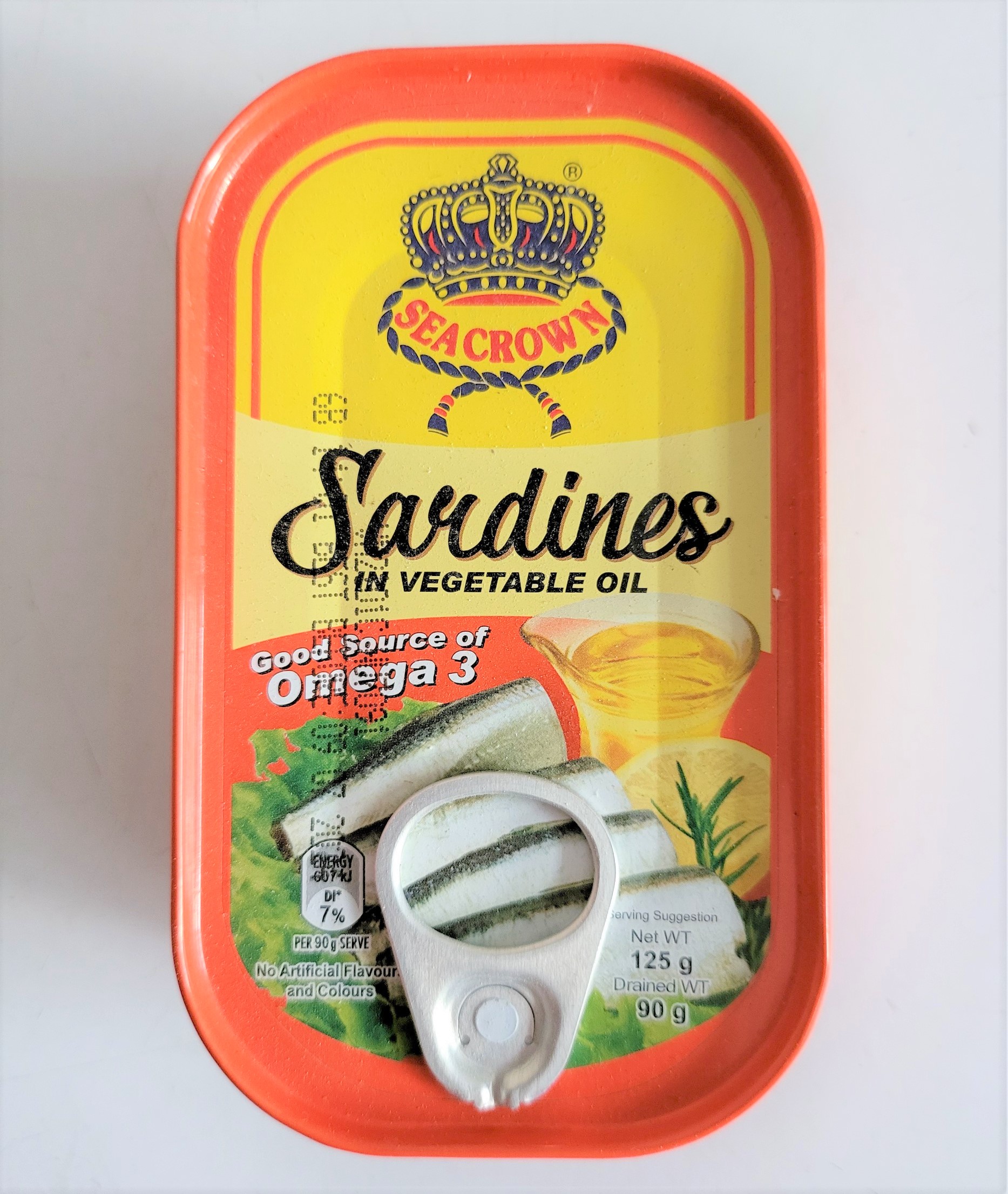 SEA CROWN [Hộp Cam 125g] CÁ TRÍCH NGÂM DẦU [VN] Sardines in vegetable oil (halal)