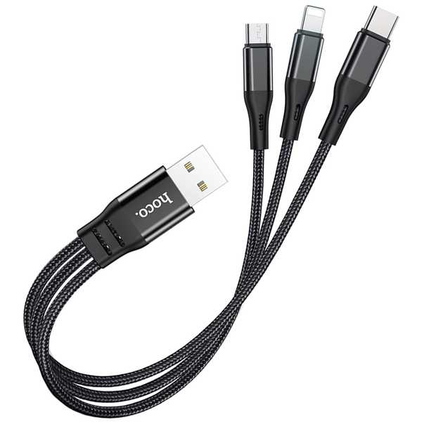 Cáp sạc hoco x47 3 đầu dây dù chống đứt dài 25 type c micro usb ip cho pin sạc dự phòng, điện thoại,máy tính bảng
