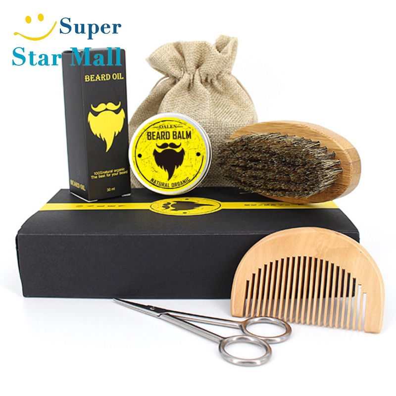 Male Beard Care Set Beard Brush Beard Comb Beard Oil Beard Cream Scissors Grooming & Trimming Kit