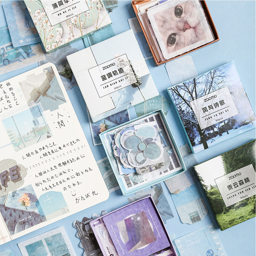 80Sheets/Box Photo Pattern Journal Scrapbooking Stickers DIY Decorative Stickers