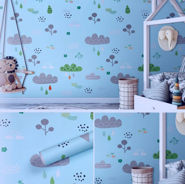 Cuộn 10m decal giấy dán tường khổ 45cm keo sẵn mẫu đô rê mon xinh