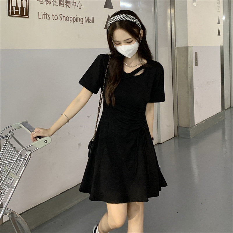 Chân váy eo ngắn tay xếp li nữ duohanzi