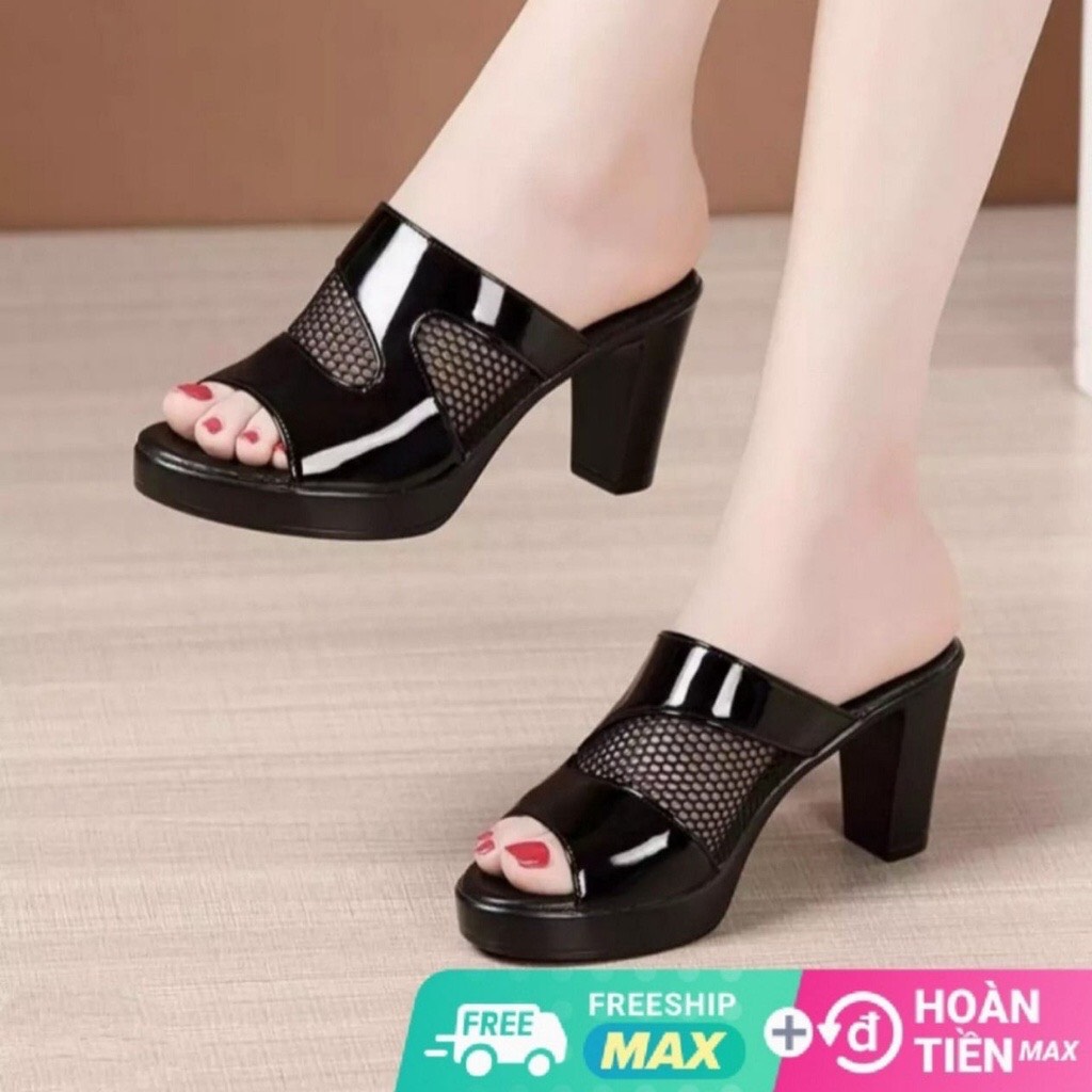 Dép cao gót phối lưới