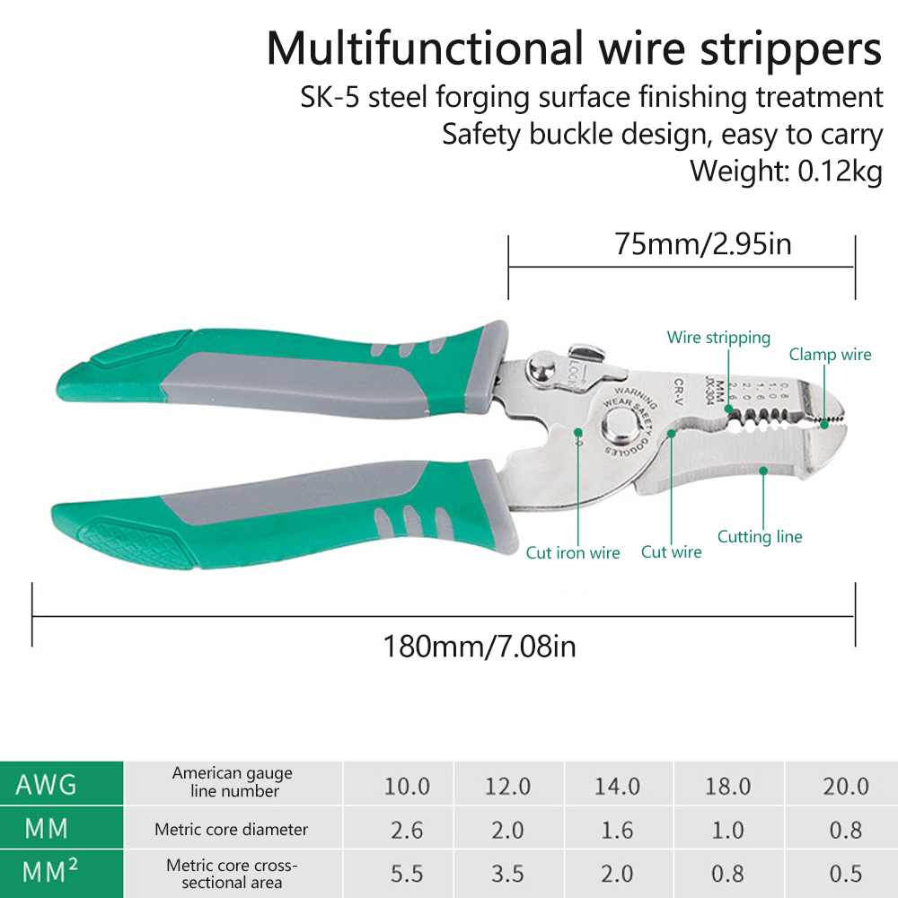DM 6-in-1 Wire Stripper Tool Wire Strippers Wire Cutter Stripping Tool for Electric Cable Stripping Cutting and Crimping