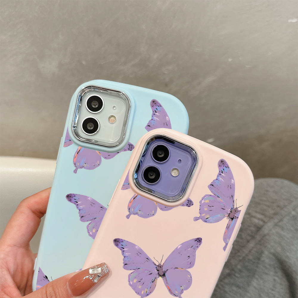 Hontinga for Redmi Note 10 Note 10S Poco M5S Back Cover Luxury Silver Edge Lens Mobile Cover Purple Butterfly Pattern Soft Silicone Phone Case. 