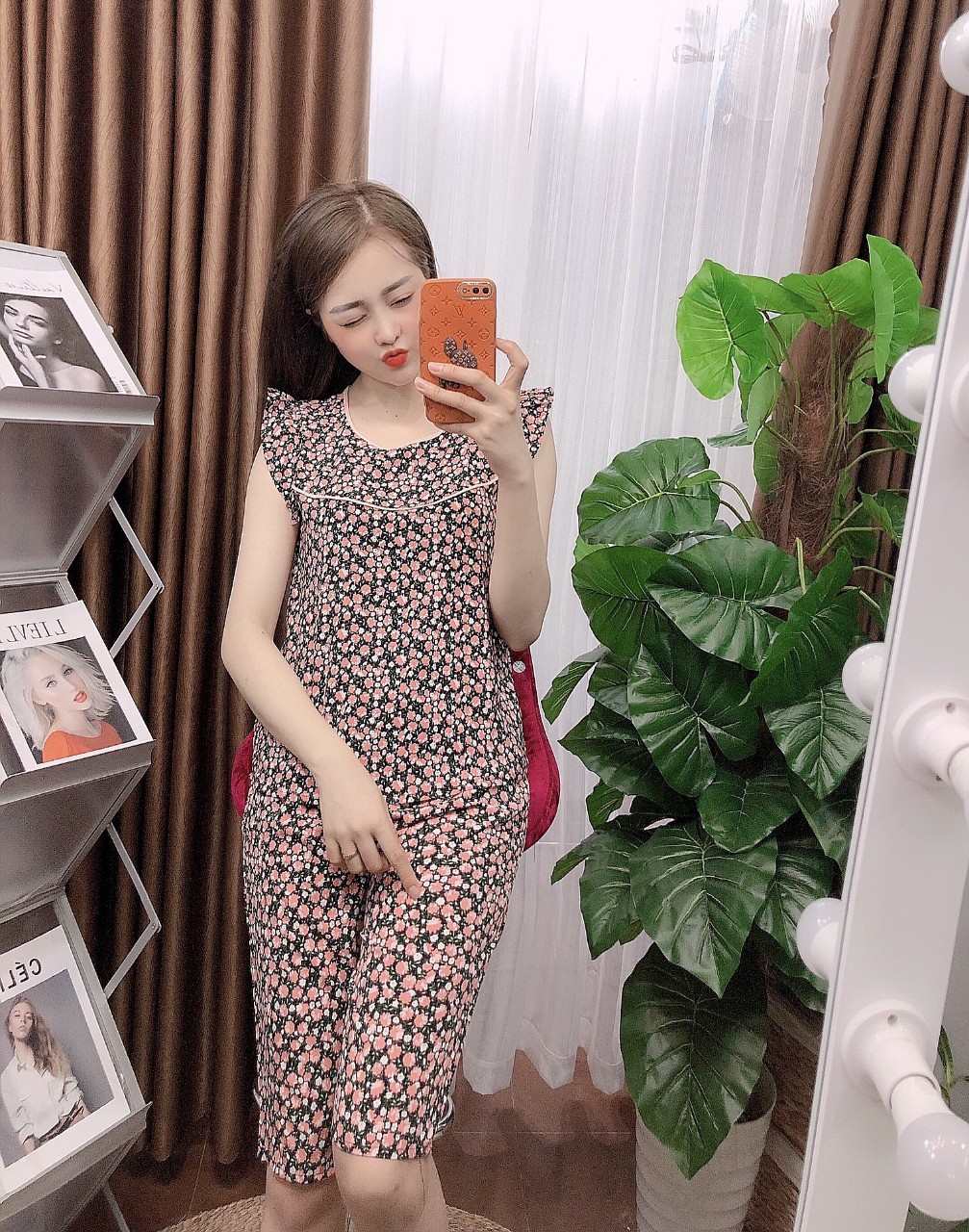 Set thời trang lụa hoa mai mặc nhà