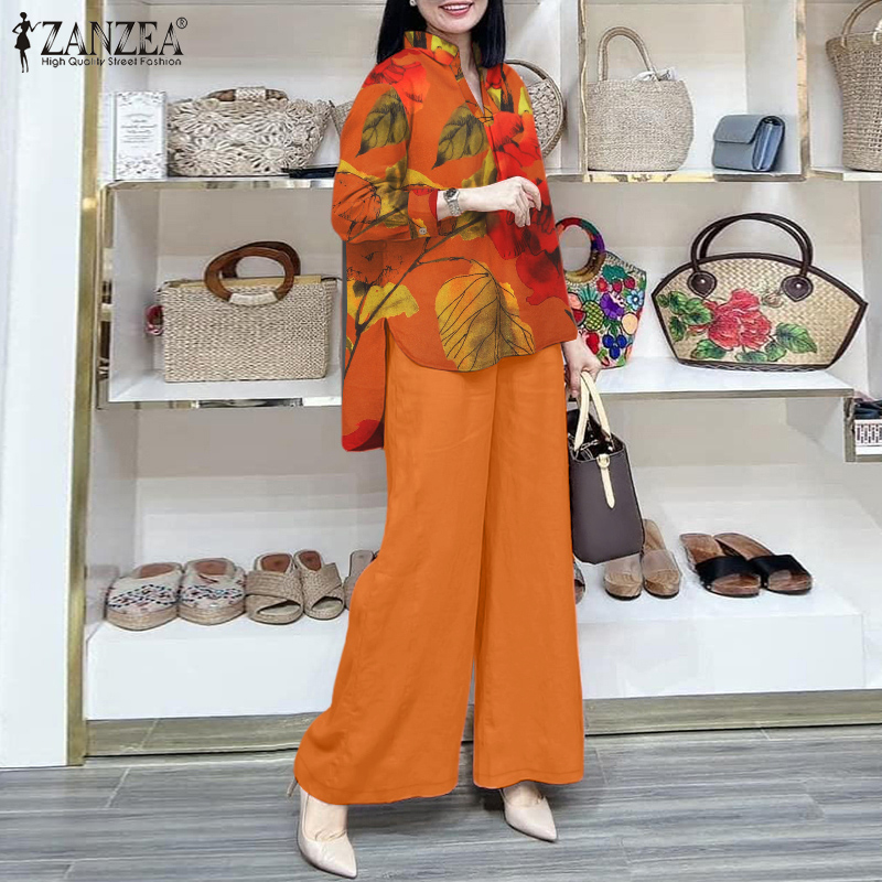 ZANZEA%20Womens%20Office%20Fashion%20Suits%20Lapel%20Floral%20Print%20Long%20Sleeve%20Irregular%20Blouse%20Wide%20Leg%20Pants%20Suits%20#1209%20-%20Image%203