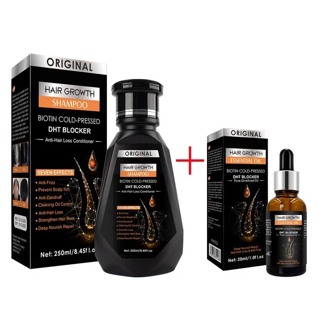 Hair Growth Essential Biotin Cold-Pressed Dht Blocker And Hair Growth Shampoo Anti-Hair Loss Conditioner.