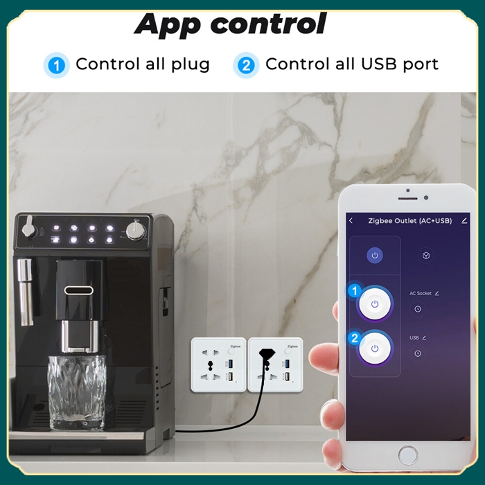 Zigbee Smart Socket Wall Switch with USB Charging Outlet Tempered Glass Timing App Remote Control Voice Control for Google Home Alexa Tmall Genie