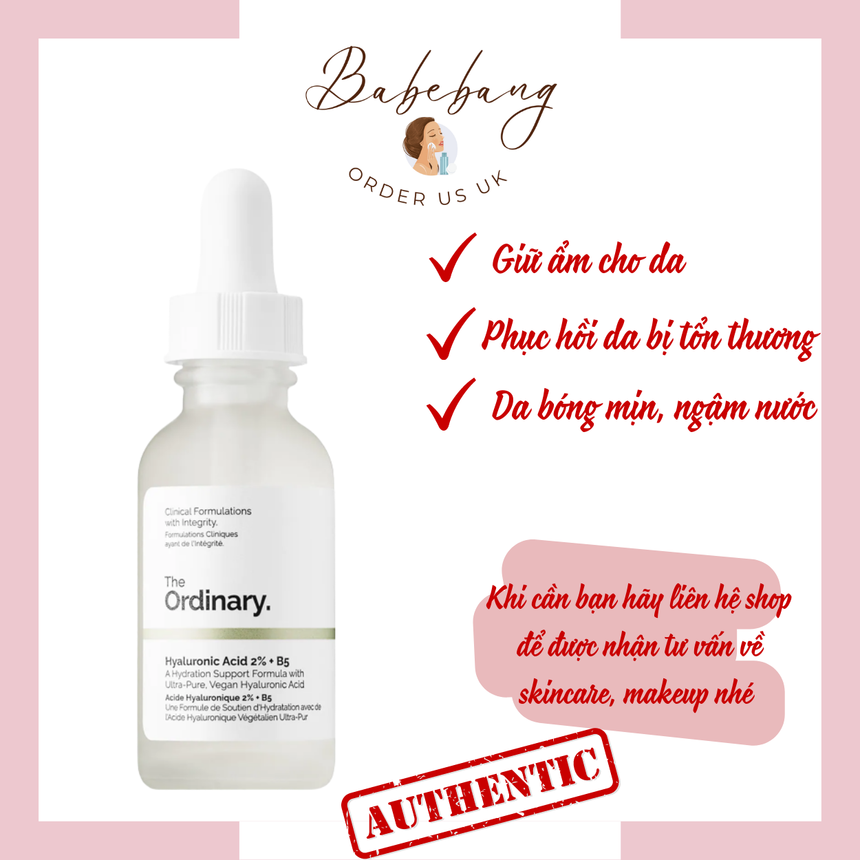 (Bản Canada) Cấp ẩm hồi phục Hyaluronic Acid 2% + B5 - The Ordinary