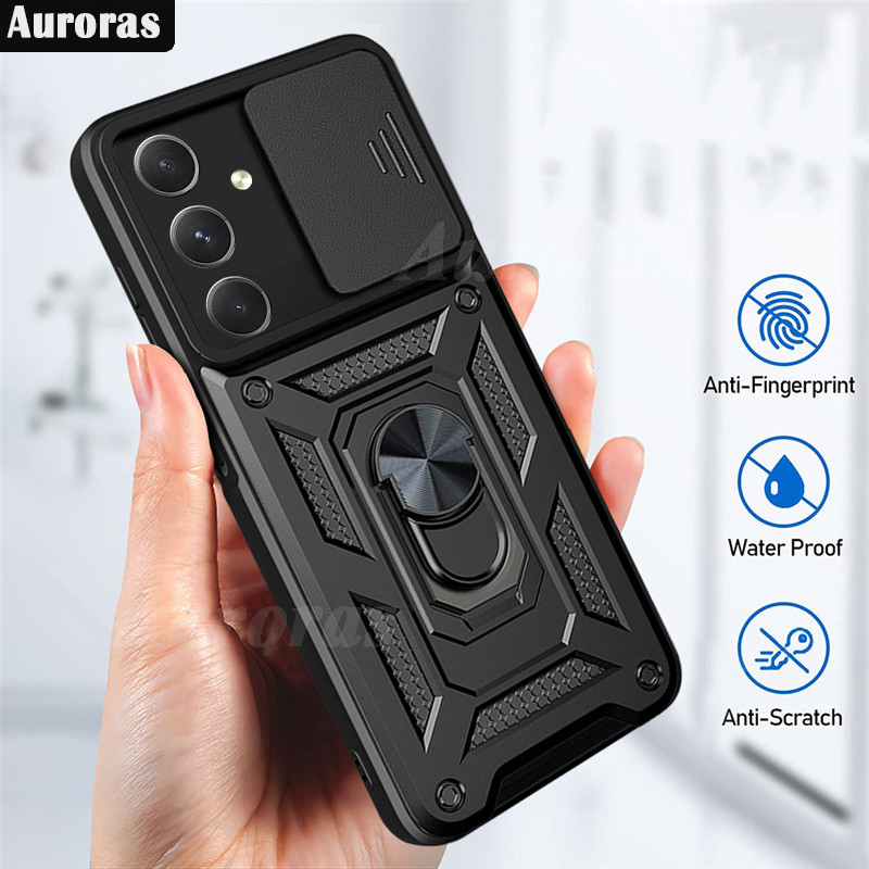 For Samsung Galaxy A16 Phone Case Camera Lens Protector Shockproof Armor Iron Metal Car Ring Kickstand Bracket Casing for Galaxy A16 Cover Casing HP