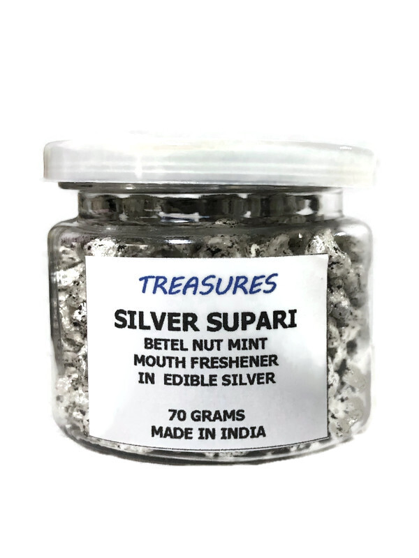 Treasures Silver Supari Betel Nut Mint Mouth Freshener In Edible Silver From India (70g