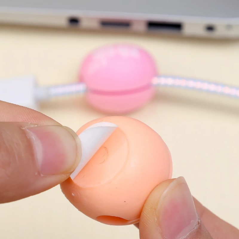 10/20Pcs Creative Wooden Fish Cable Organizer Multifunction Desktop Data Cord Winder Silicone USB Wire Storage Clips