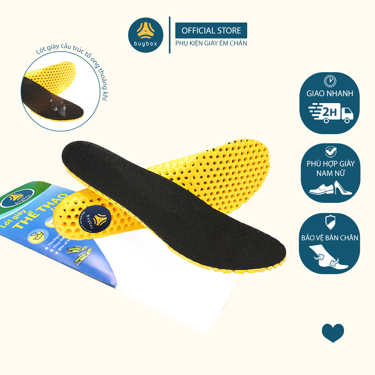 Lót giày thể thao tổ ong vải mesh màu đen loại gót dày cao cấp cực êm chân, thoáng khí - buybox - BBPK128