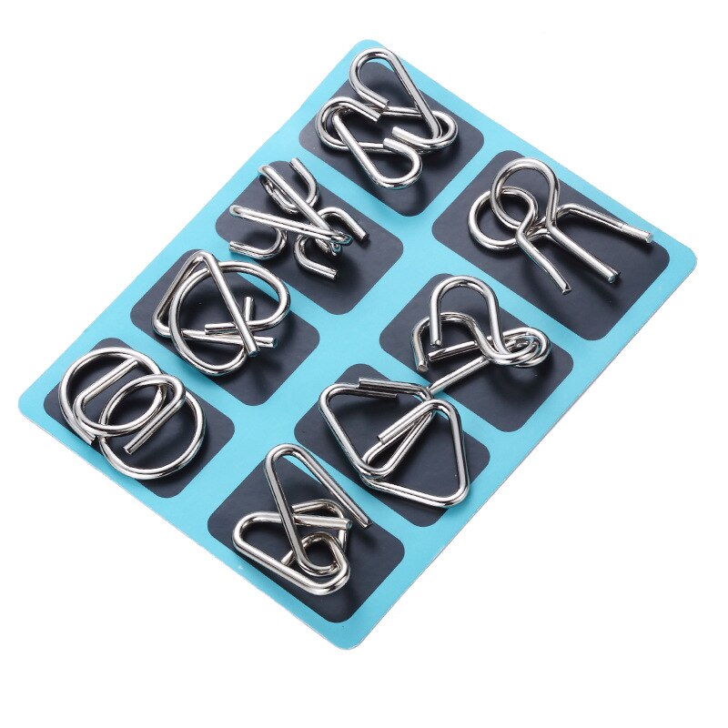 8PCS/Set IQ Metal Puzzle Brain Teaser Intelligence Solution Ring Montessori Puzzles for Children Adults Anti-Stress Fidget Toy