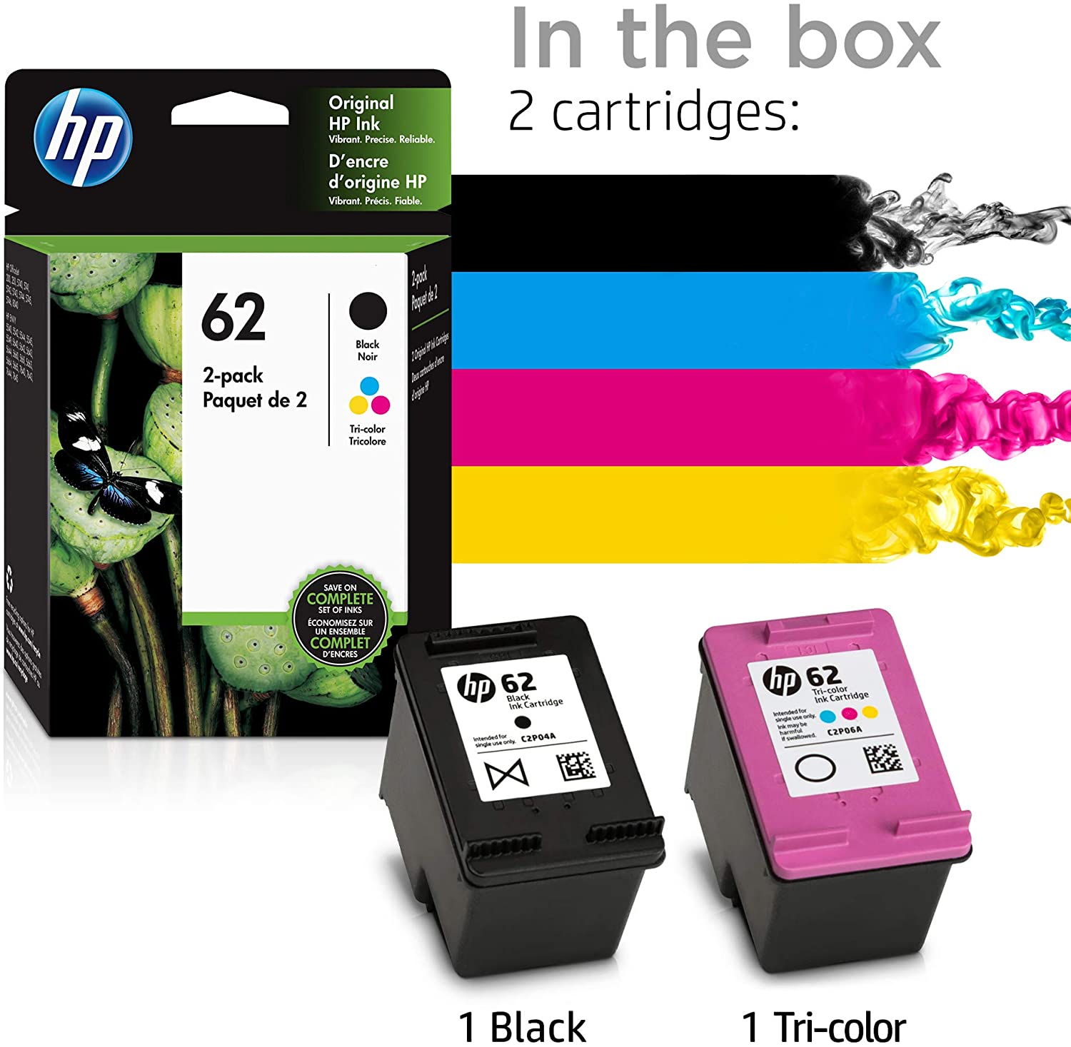 HP 62 | 2 Ink Cartridges | Black | Works with HP ENVY 5500 Series, 5600  Series, 7600 Series, HP OfficeJet 200, 250, 258, 5700 Series, 8040 | T0A52AN