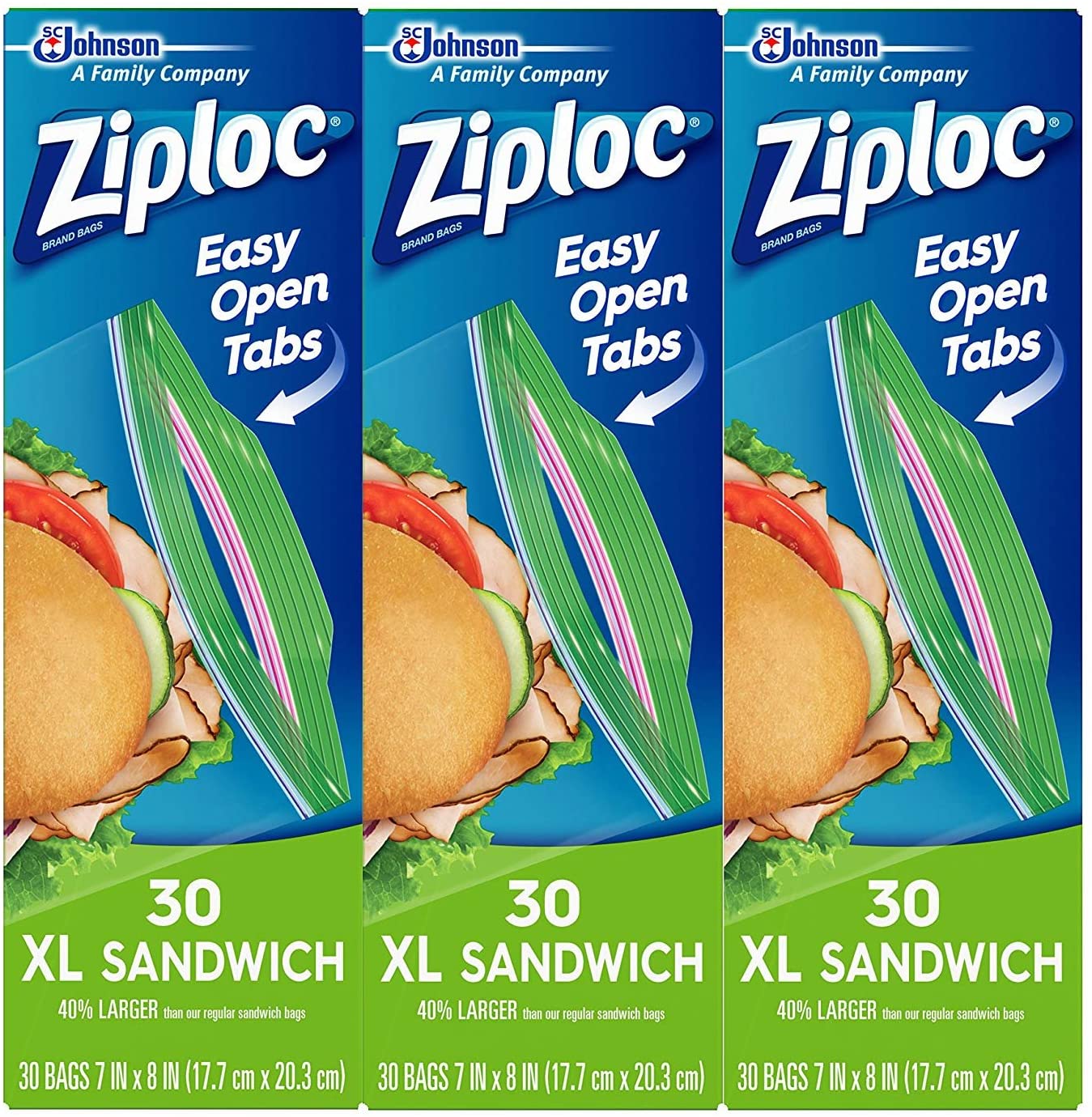 3 Pack 30 Ct Ziploc Sandwich Bags XL 