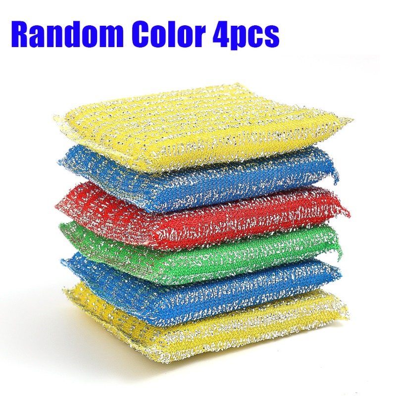 4/8Pcs Double Sided Steel Wire Sponge Cloth Reused Washing Dishes Non-stick Oil Cleaning Cloth Household Kitchen Cleaning Tool