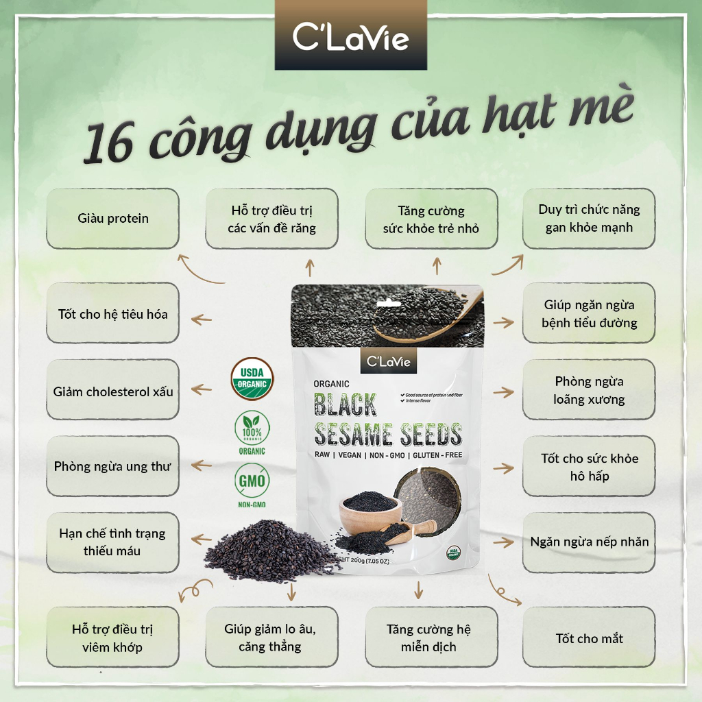 Mè đen hữu cơ C'lavie 200g
