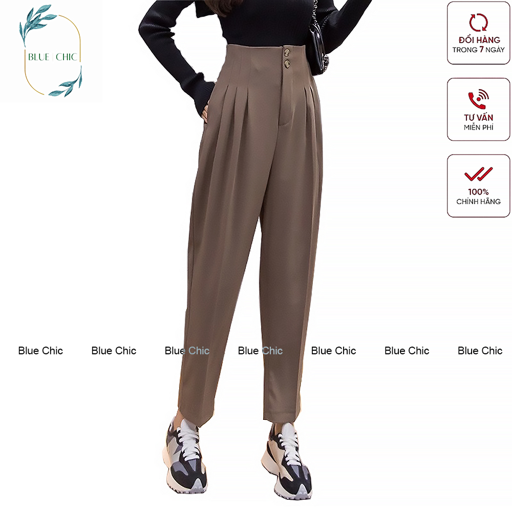 Quần baggy nữ Blue Chic  công sở cạp cao liền 2 khuy