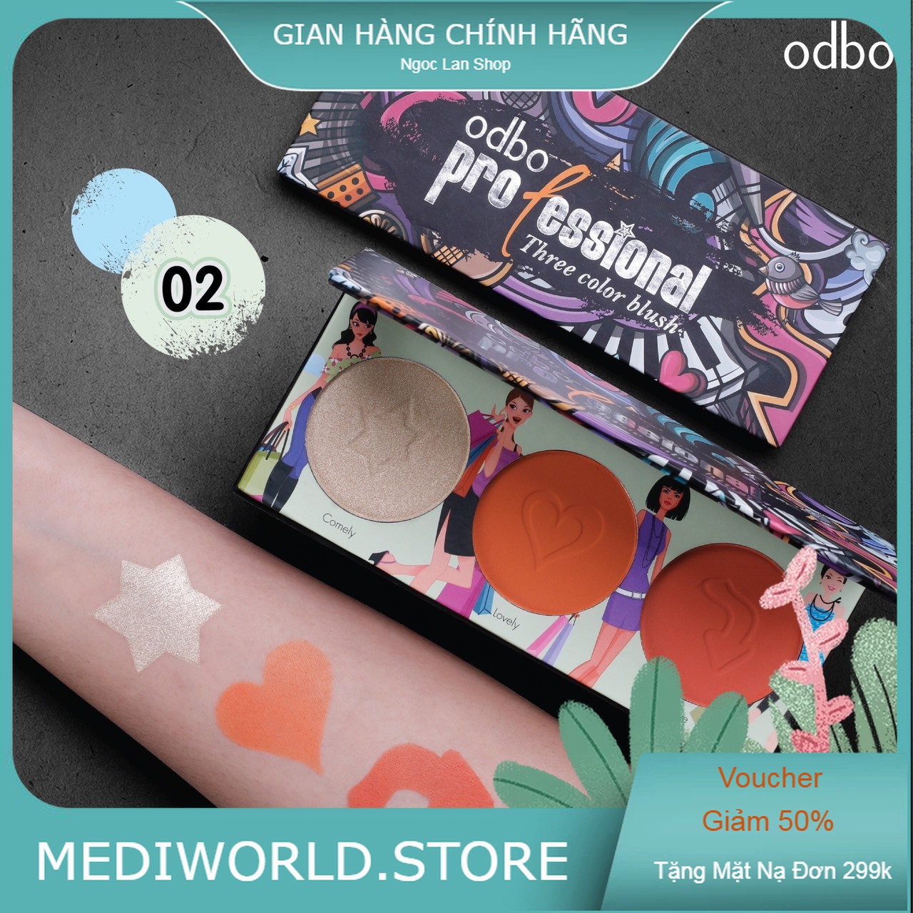 Phấn Má Hồng Odbo 3 ô OD1-103 No.02