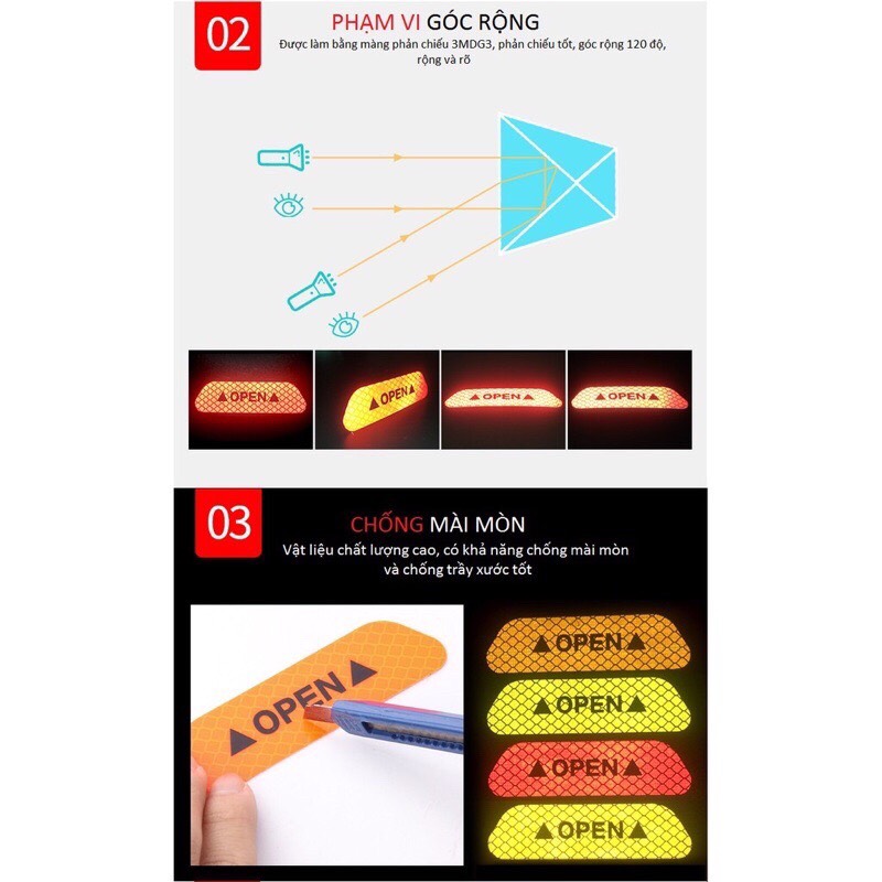 BỘ 4 TEM PHẢN QUANG OPEN GẮN CÁNH CỬA TRÁNH VA CHẠM