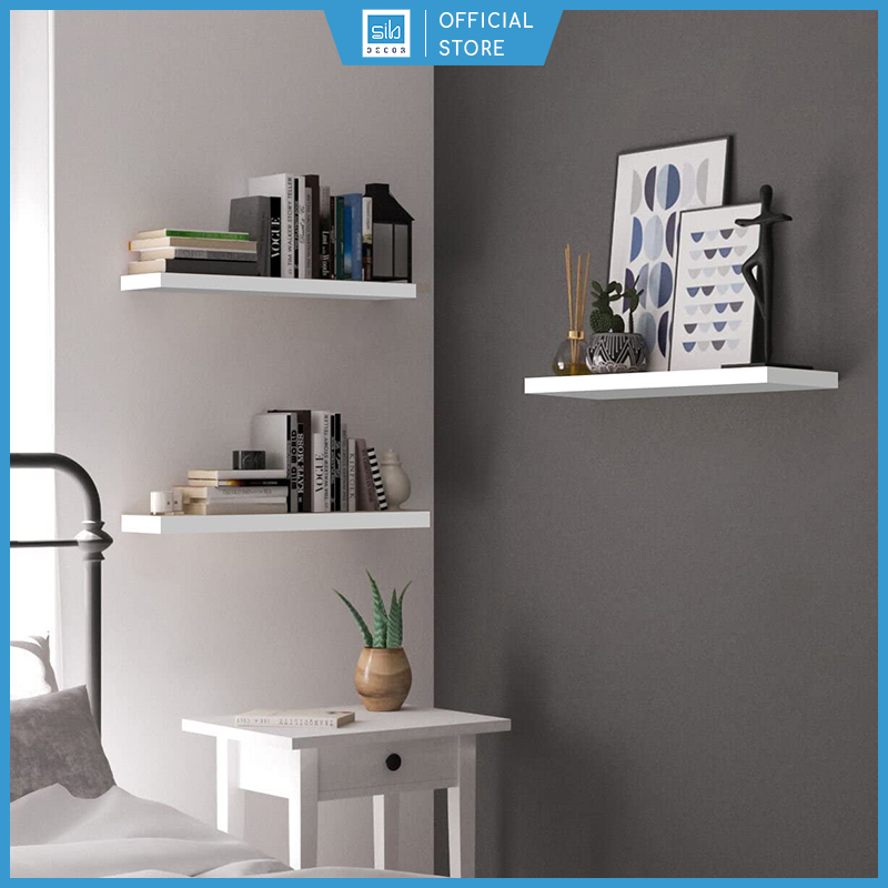 Kệ Thanh Ngang Treo Tường Kết Cấu Giấu Chân, Gỗ Lõi Xanh Chống Ẩm (Màu Trắng)