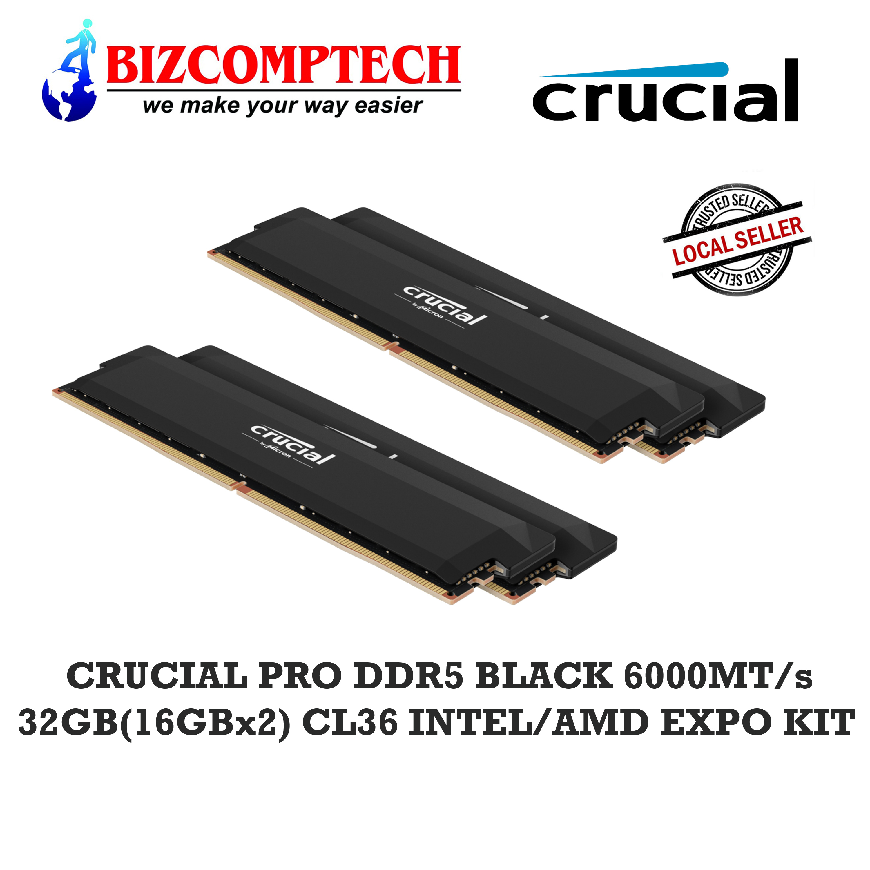 CRUCIAL PRO DDR5 BLACK 6000MT/s 32GB(16GBx2) CL36 INTEL/AMD EXPO
