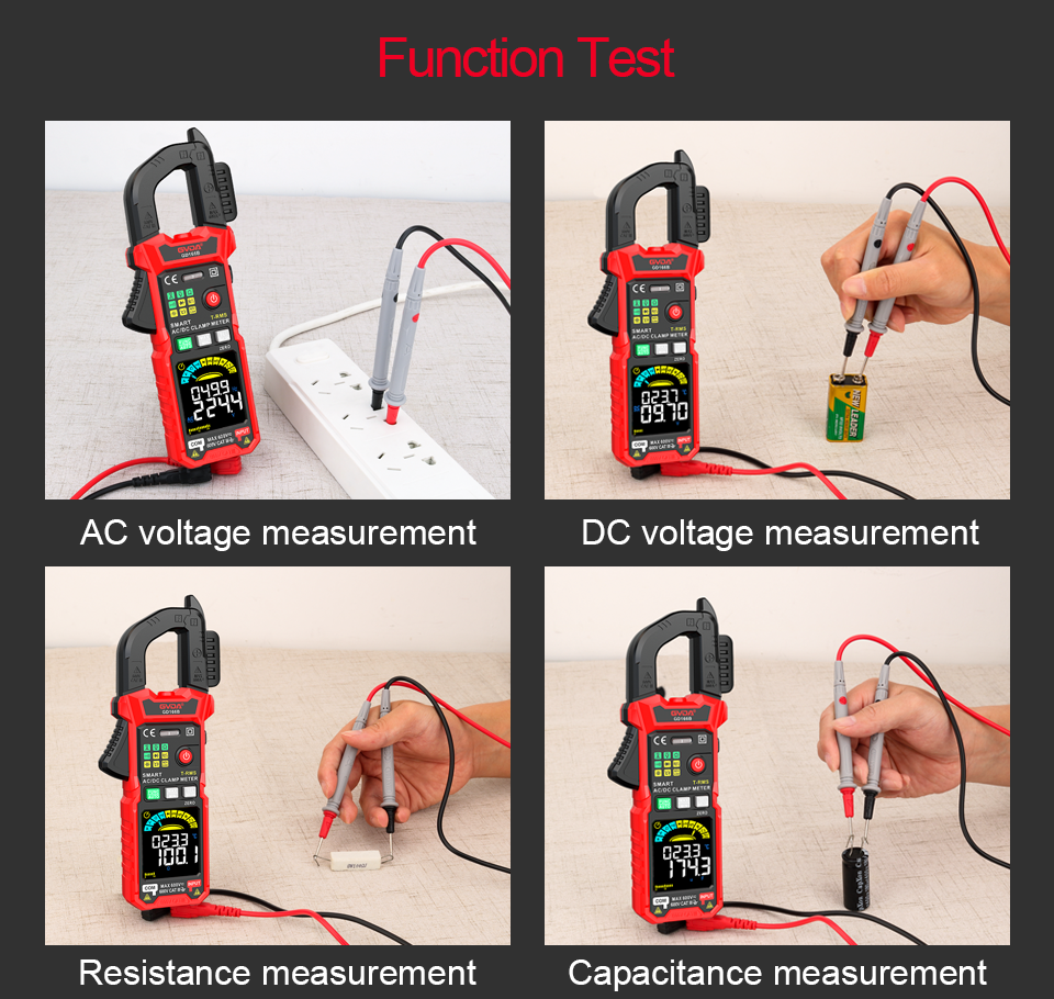 GVDA Auto Range 6000 Count True RMS NCV DC AC Voltage Inrush Current Tester Digital Clamp Meter Multimeter Resistance Capacitance Temperature Measurement Tester Automatic Voltmeter