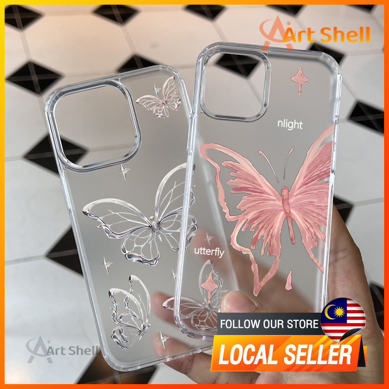 Clear Phone Case For Iphone 16 With Pink Butterfly Pattern Design_voghion.com