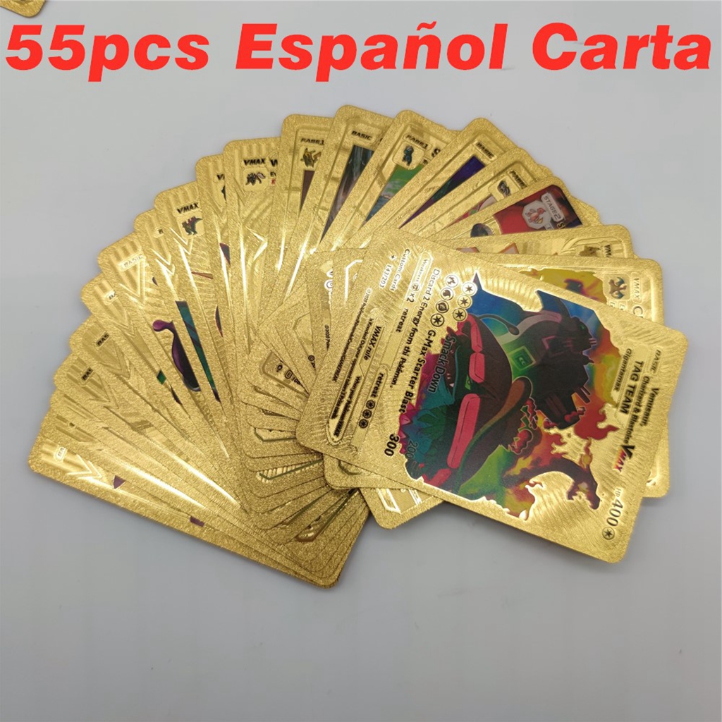 【Trick or Treat Alliance Mall】Spanish Pokemon Cards Charizard Gx Pokemon Golden Cards Charizard Vmax Mewtwo Pikachu Gx Pack Collection Card.