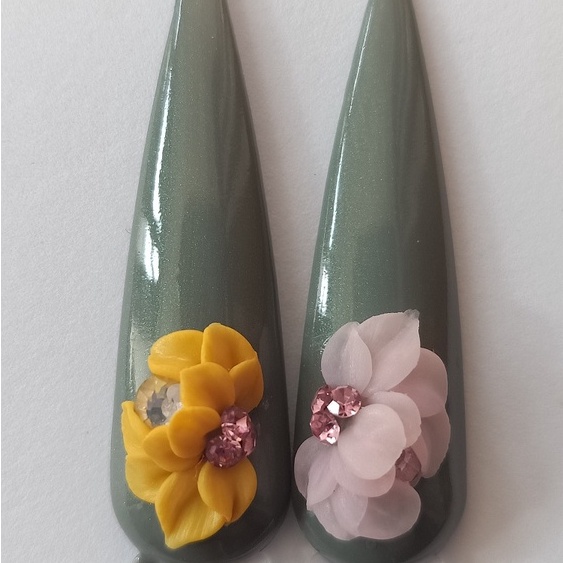 Hoa bột Nail, hoa 3D gắn Móng chân, móng tay,10 cánh, đá cạnh