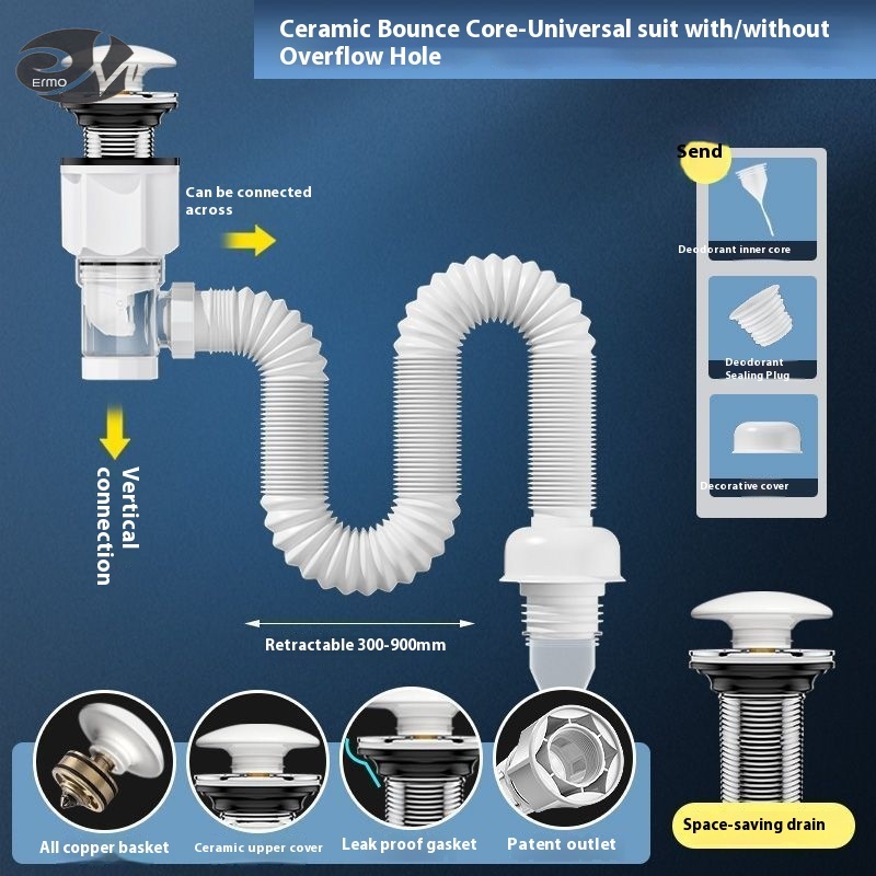 Horizontal and vertical universal washbasin sewer pipe surface, basin drainer, anti-odor drainage pipe, countertop, hand pool, leaking plug accessories