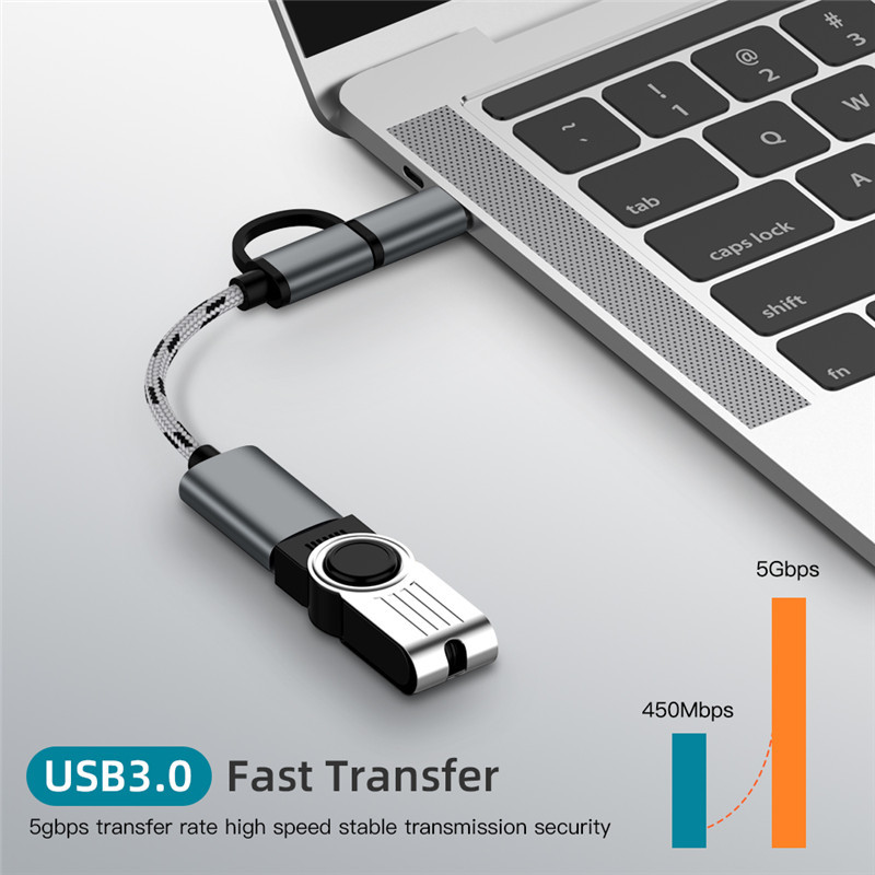 【COOL】 2-in-1 OTG Adapter Cable with USB 3.0 to USB Type-C Data Sync Nylon Braid Compatible with USB C Phones and Disks.