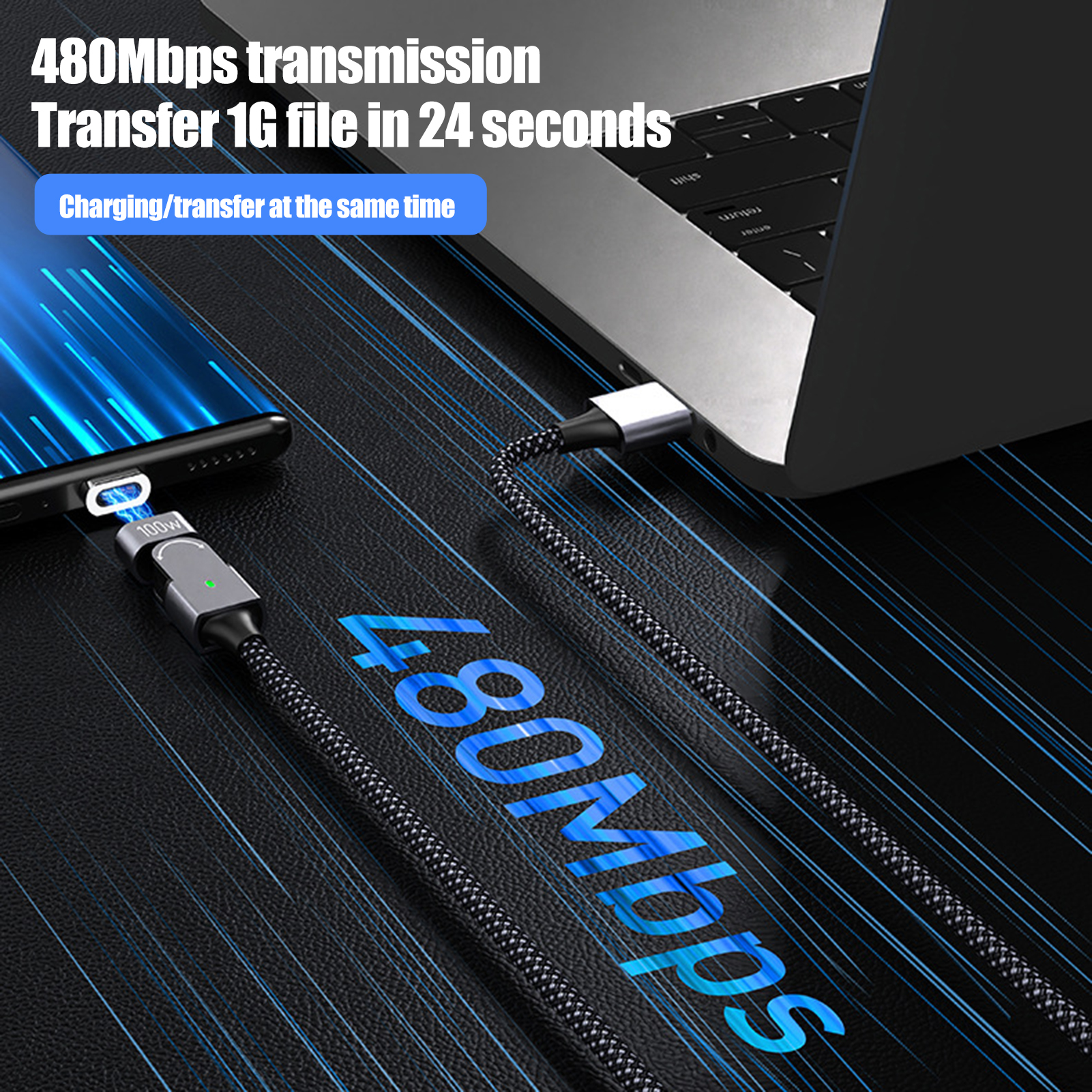 Magnetic Charging Cable Rotating Data Cable Fast Charging Magnetic Cable for Iphone Convenient Time-saving Data Line with Strong Magnetic Adsorption Ideal