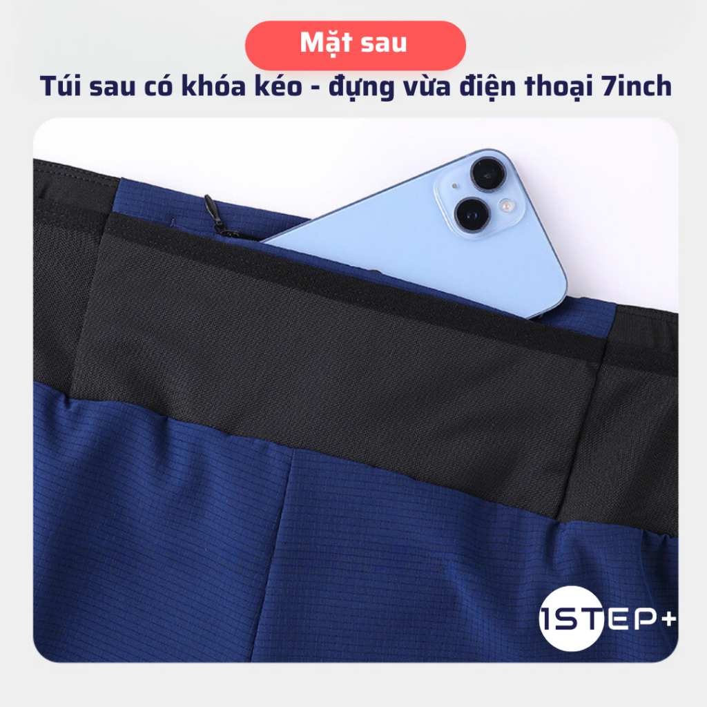 Quần short chạy bộ liền đai 2 lớp OnStep Running