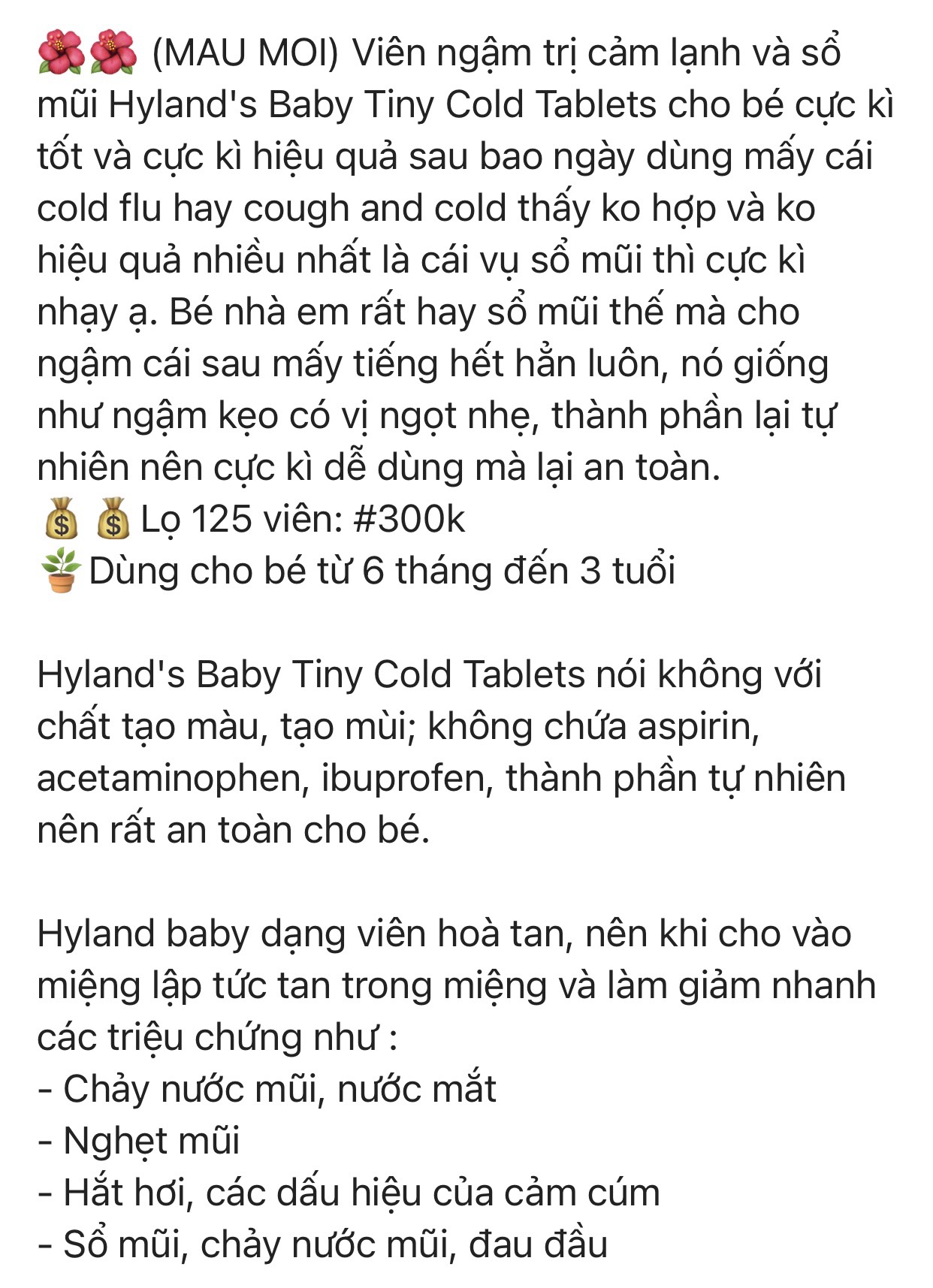 Viên ngậm sổ mũi Tiny Cold Tablets 125 viên- Mỹ