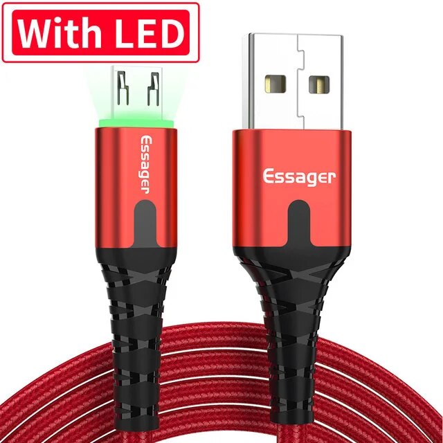 Essager Micro USB Cable 2.4A Fast Charger 3M Microusb Cable for Huawei Xiaomi LED Wire Android Phone Charging Data Cables Mobile