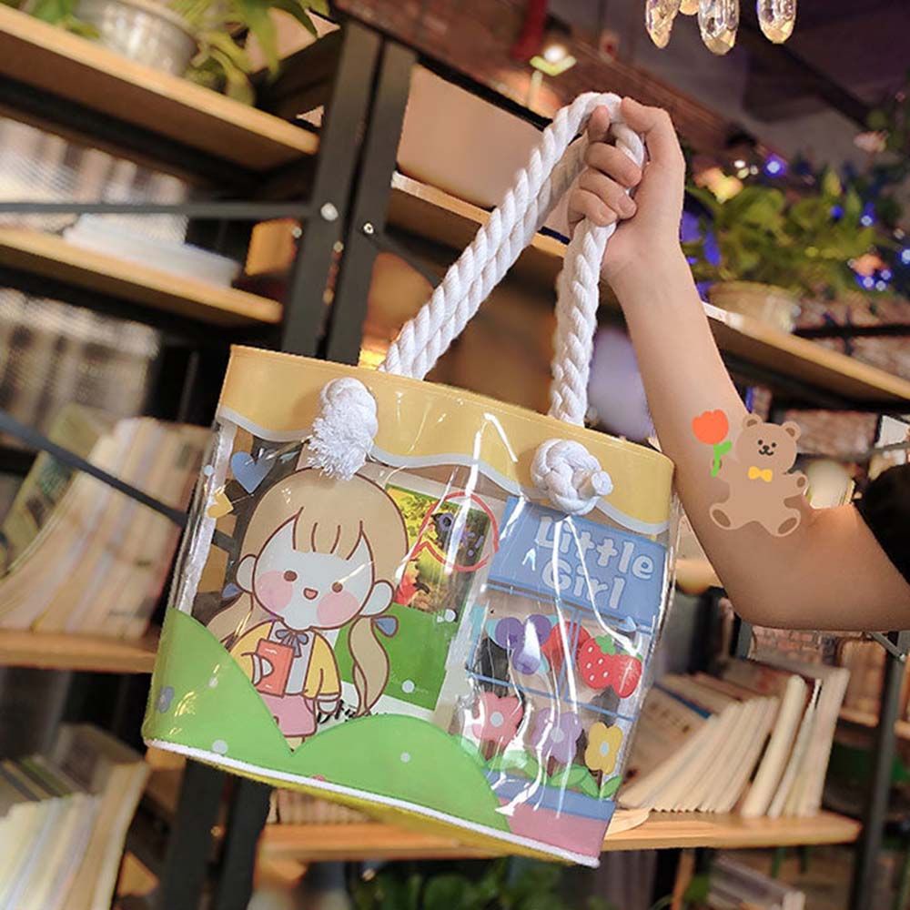 TÚI XÁCH TAY NHỰA  DÂY BỐ CUTE - TÚI TRONG SUỐT HÌNH GẤU CUTE