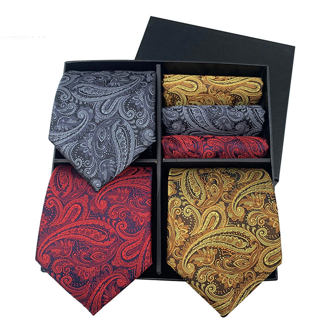 Men Tie Set Gift Box Contains Paisley Necktie And Handkerchief Three
