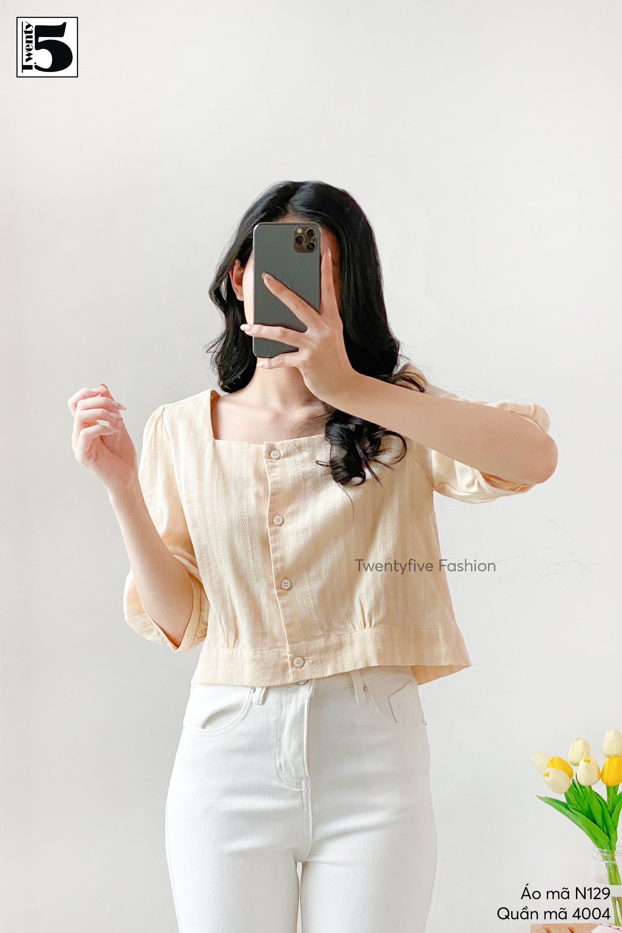 Áo sơ mi nữ cổ vuông TWENTYFIVE N129