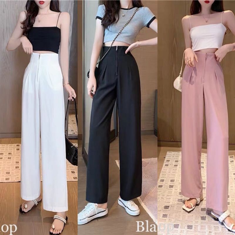 Quần ống rộng nữ, Quần ống suông cạp liền khóa giữa mẫu mới 2021