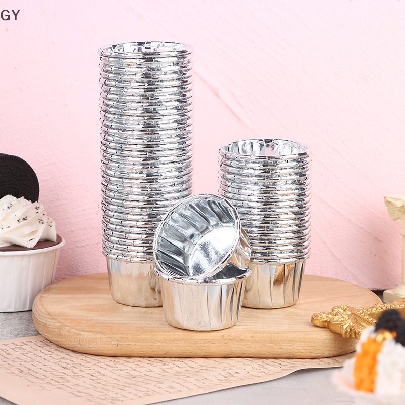 GY 50pcs mini cupcake Foil Cupcake Wrapper Paper Gold Silver Cupcake Baking Cups