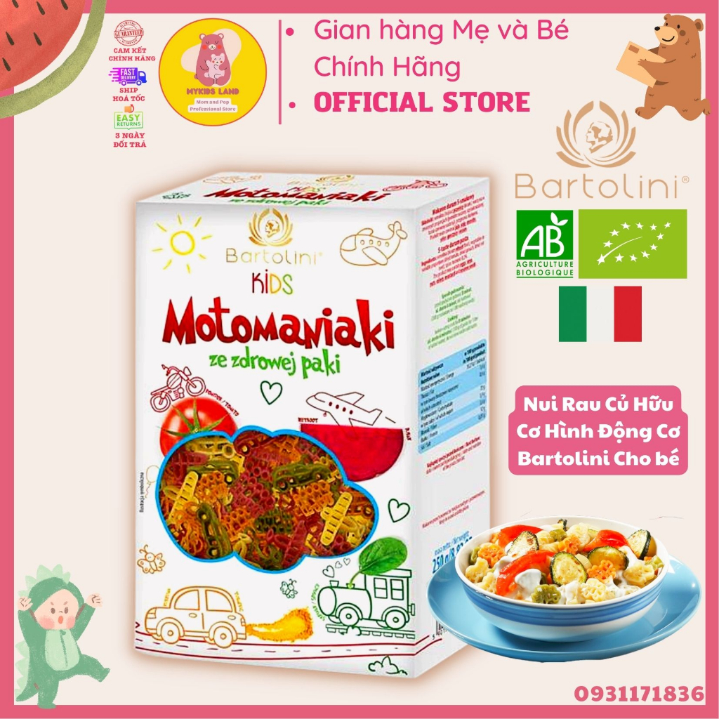 Nui rau củ hữu cơ hình động cơ - tàu xe bartolini ý cho bé ăn dặm từ 10m+ 250g