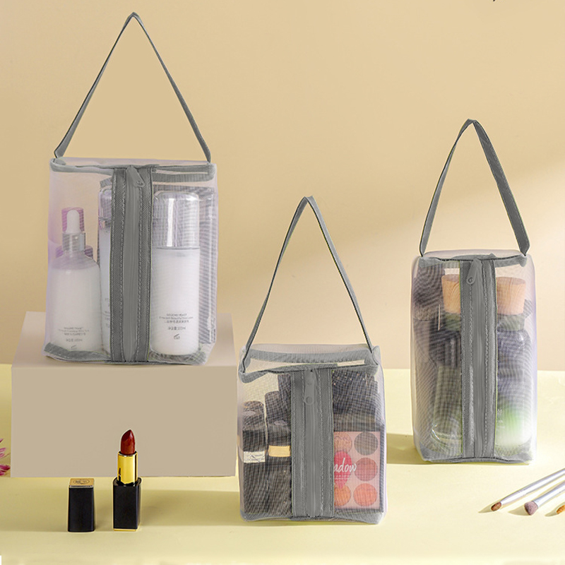 Portable Cosmetic Travel Storage Bag Mesh With Handle Organizer Storage Container