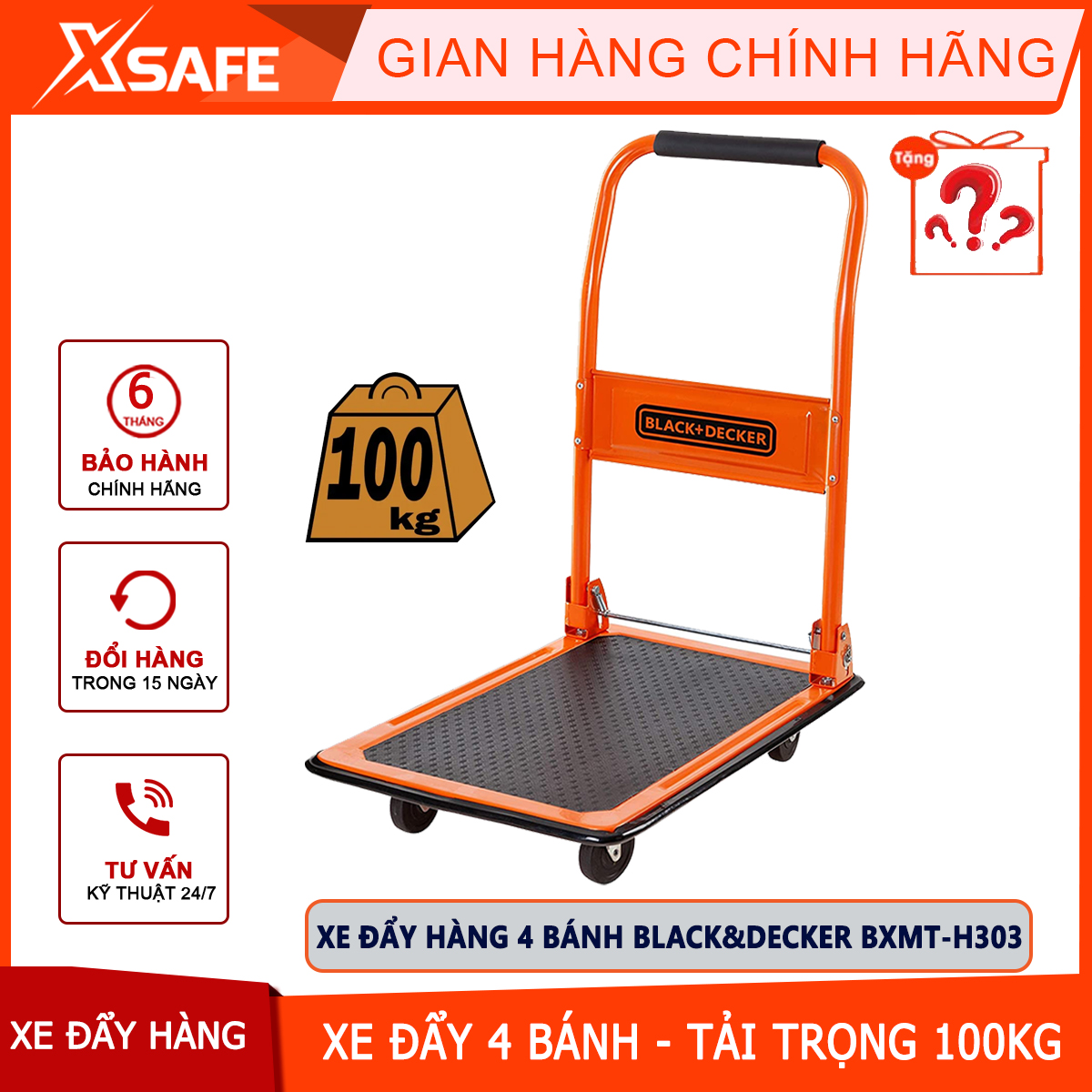 Shopping trolley 4 wheels Black & Decker bxwt-h303 | hand trolley 4 wheels high-grade USA, load capacity: 80kgs and 100kgs , support in the transport of heavy cargo, bulky