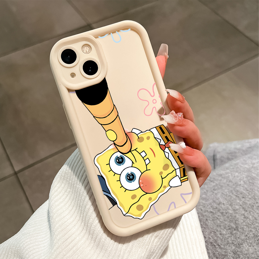 TA for Redmi 14C Back Cover Soft Square Ladder Cartoon SpongeBob Mobile Cover Silicone Camera Protection Phone Case. 