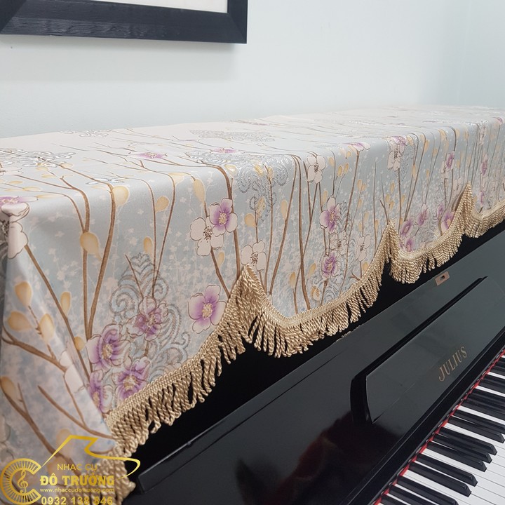Khăn Phủ đàn Piano mẫu hoa đào kem